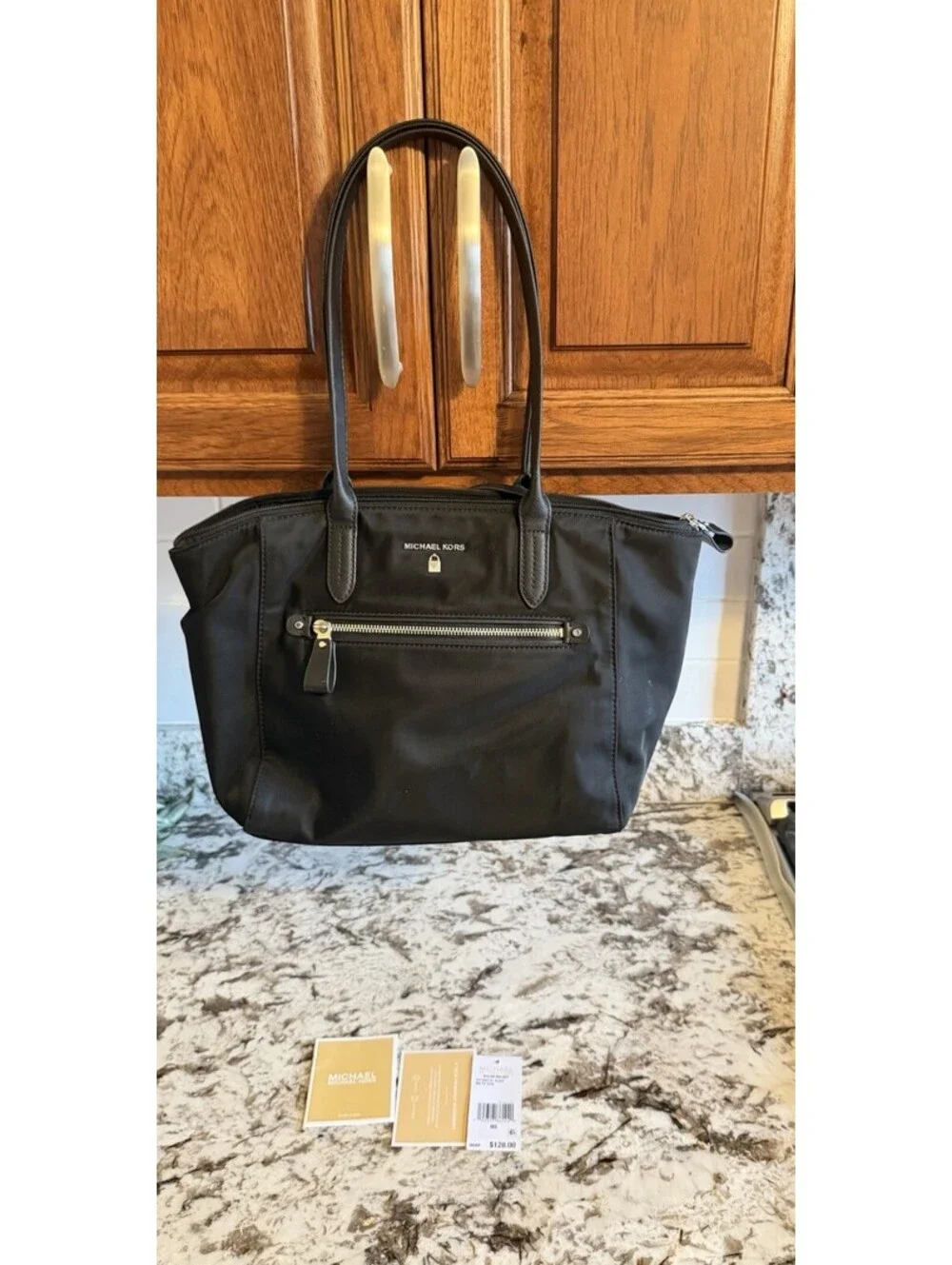 Michael Kors Kelsey Medium Tote Black Nylon Leather Bag